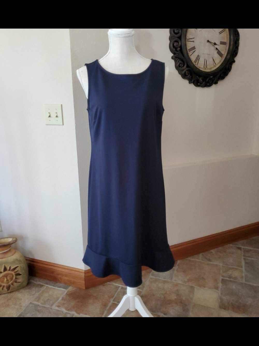 Lands' End Navy Sleeveless Ruffle-Hem Midi Dress - Size 10